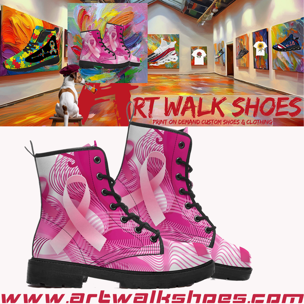 Breast Cancer Awareness Print on Demand Artwork Combat Style Boots (Unisex)