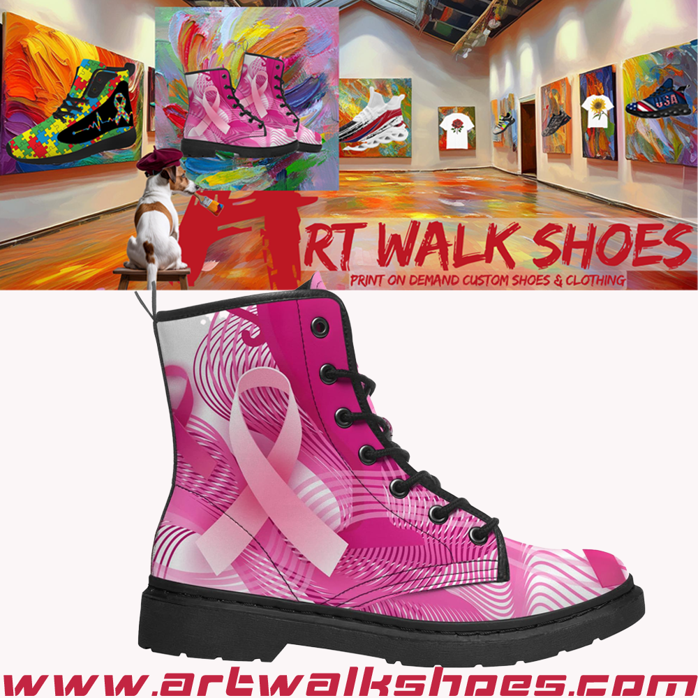 Breast Cancer Awareness Print on Demand Artwork Combat Style Boots (Unisex)