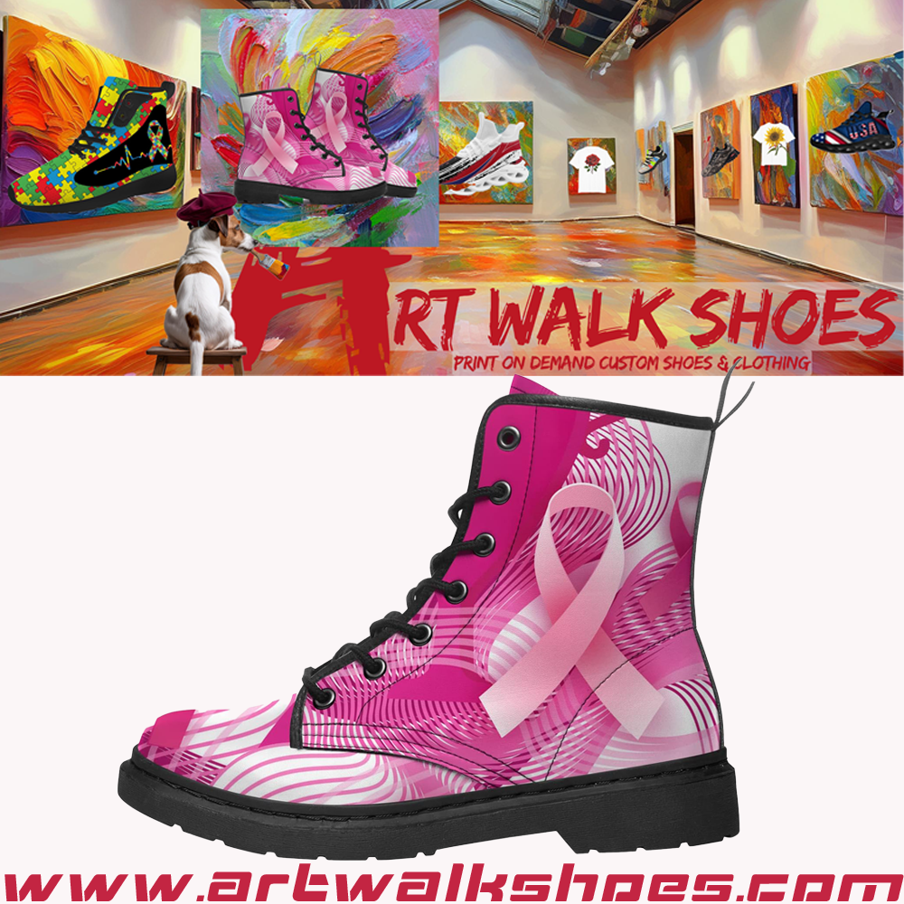 Breast Cancer Awareness Print on Demand Artwork Combat Style Boots (Unisex)